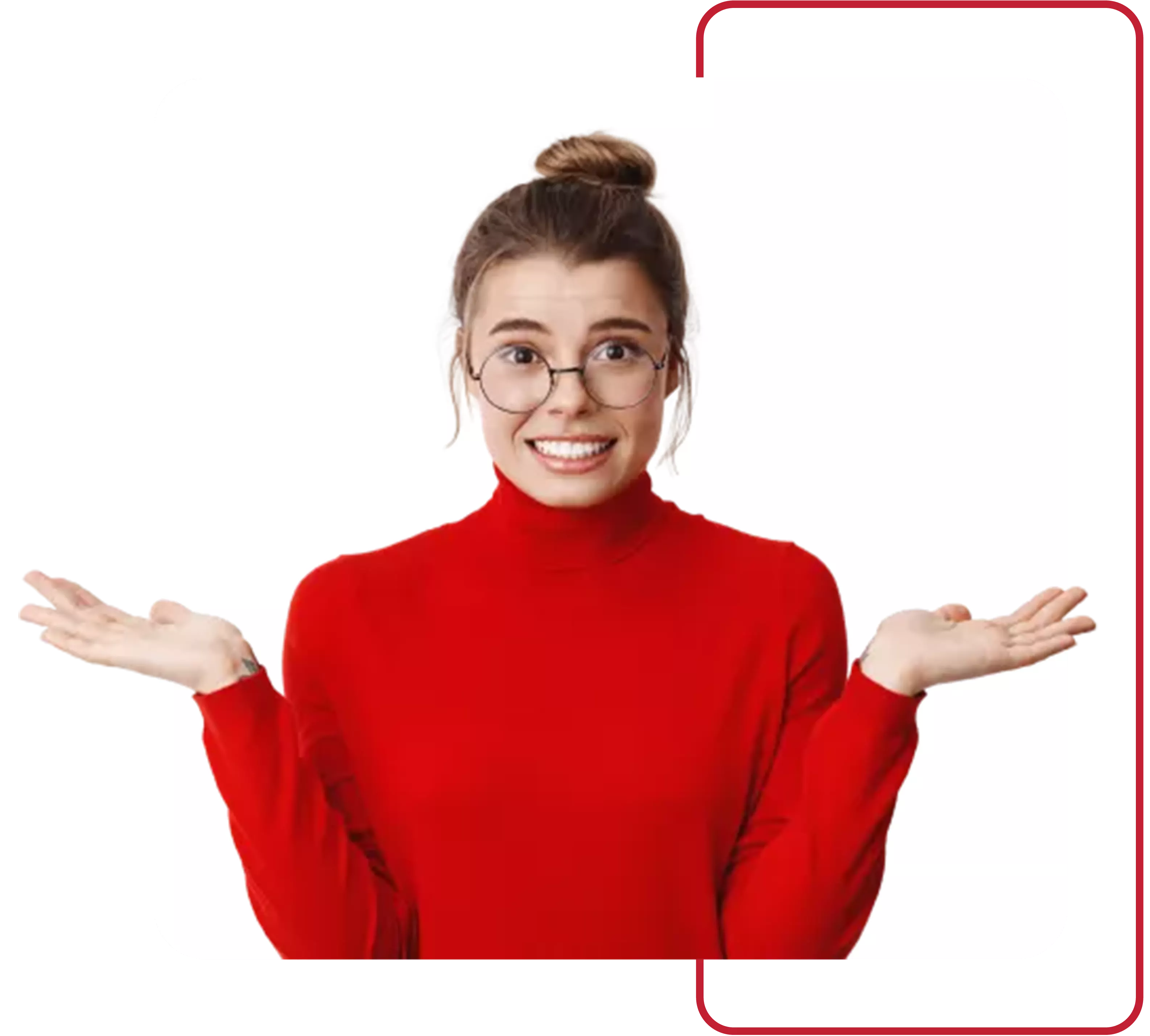 a lady wearing red shirt and shocking reaction